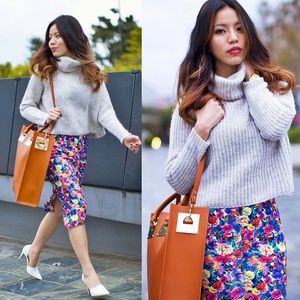 Zara Floral Flower Print Mini Pencil Skirt
